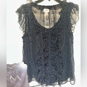 Ann Taylor Loft short sleeve blouse Color navy/polkadots Size medium